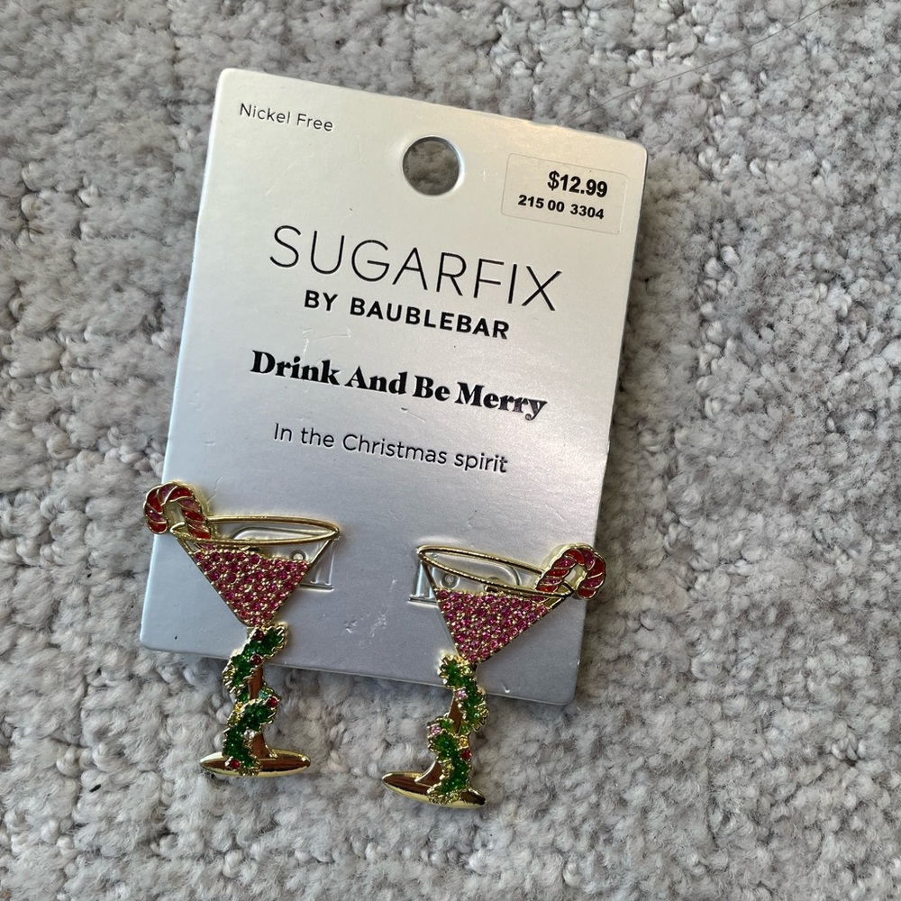 SugarFix by Baublebar Christmas Martini Cocktail Earrings NEW Drink and Be Merry